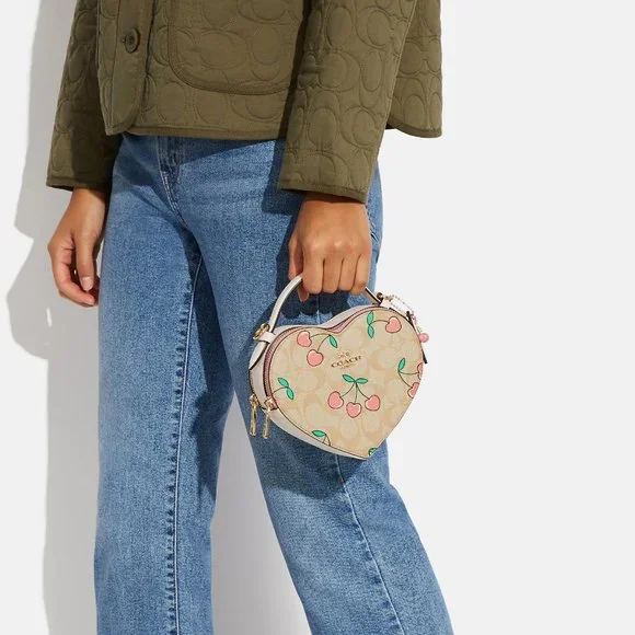 🍒❤️ Heart Crossbody In Signature Canvas With Heart Cherry Print - Picture 7 of 16